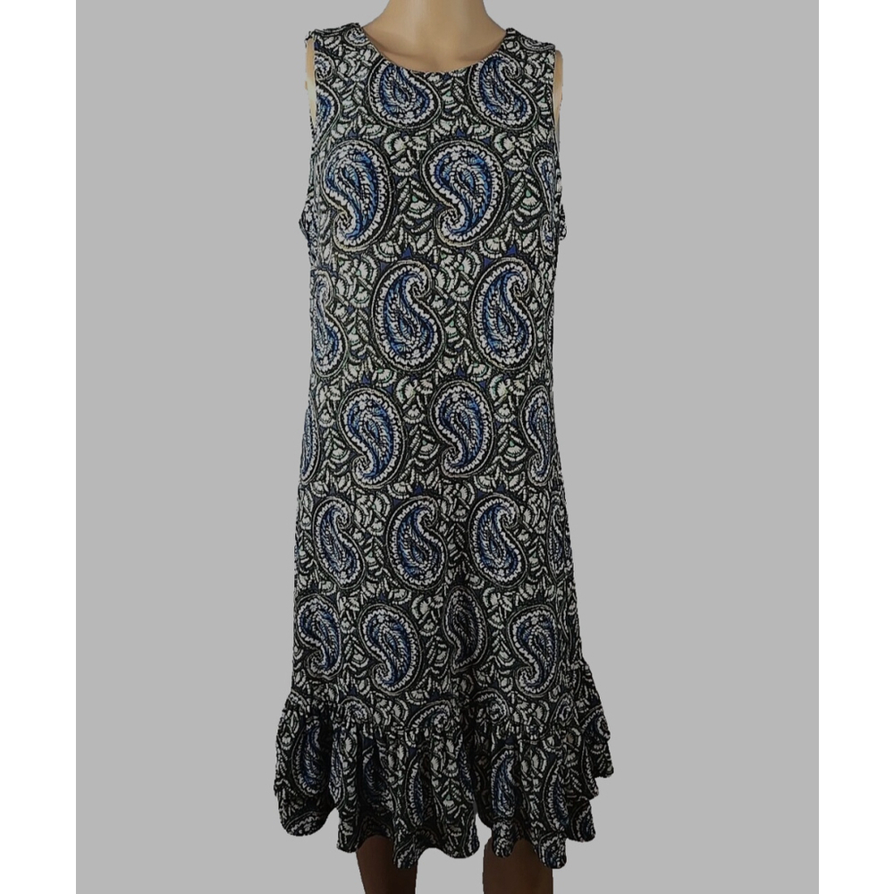 Tommy Hilfiger Women's Green Blue Paisley Sleeveless Flounce Hem Dress Size 6